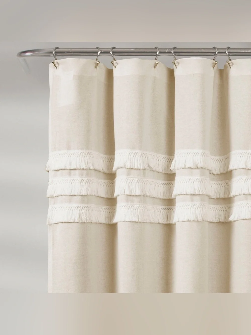 New Lush Decor Ciel Tassel Shower Curtain Elegant Cream Ruffle Shower Curtain